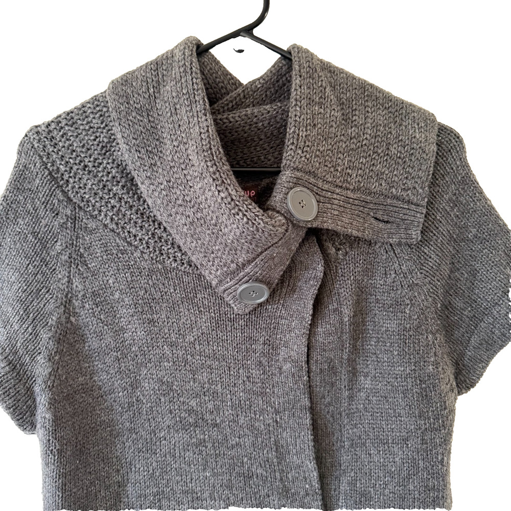 Hooked Up by IOT Acrylic Short Sleeve Cowl Neck Cardigan Gray M Chunky Knit